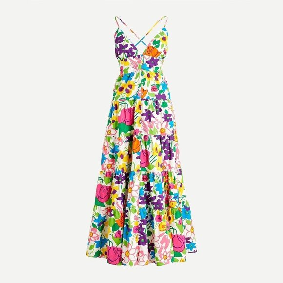 NWT J.Crew Cotton-poplin Button-up Midi in Ivory Vibrant Garden Floral Dress S